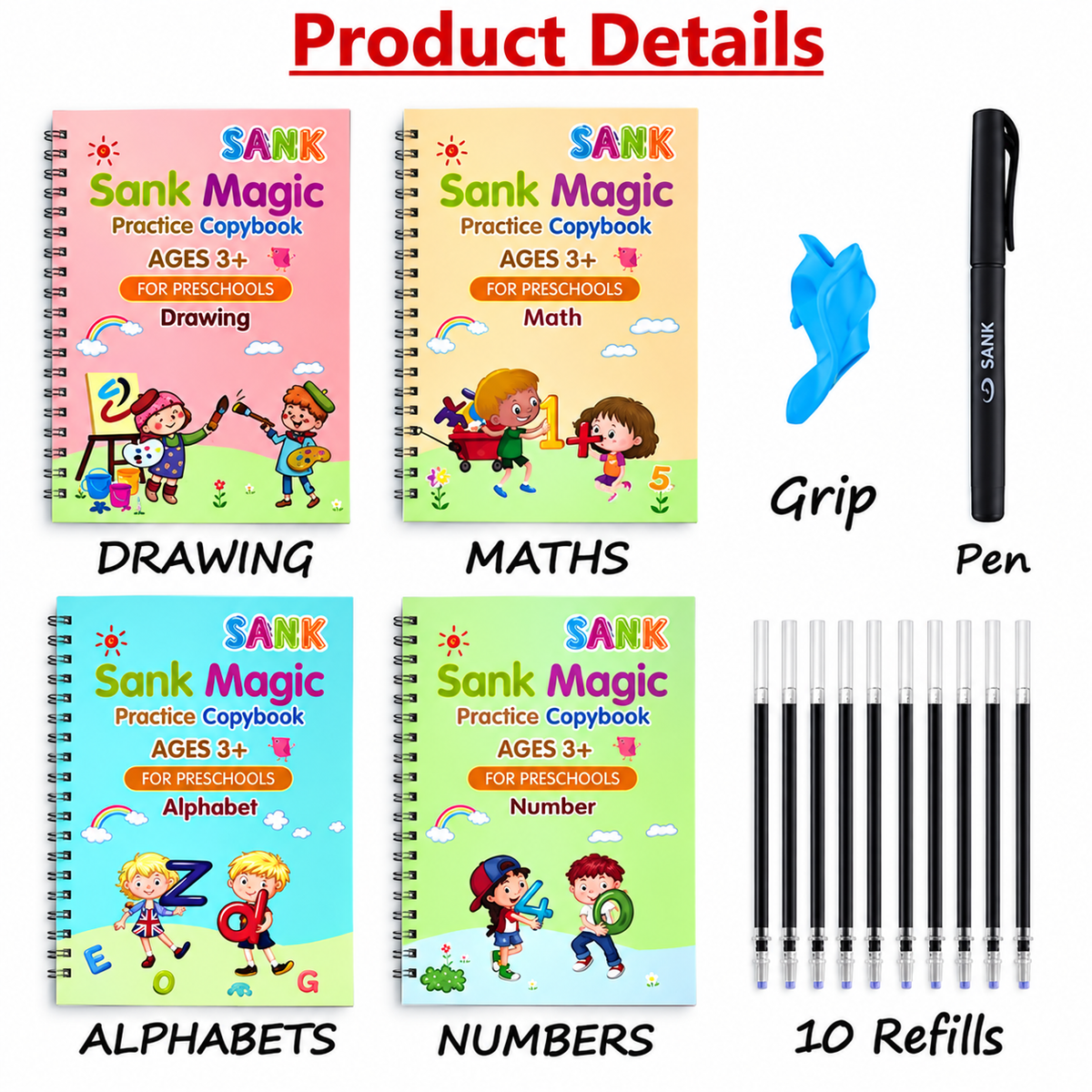4-in-1 Magic book for Kids | 4 book,Pen & 10 Refills
